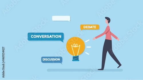 Man walking finding innovative ideas brainstorming creative solutions bright future lightbulb moment