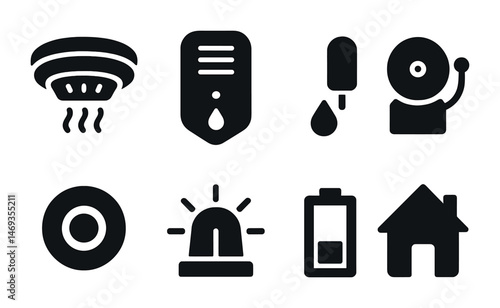 Emergency and safety solid icons set – filled, safety, alarm and rescue symbols