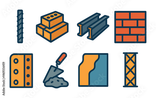Construction and building flat icons set – architecture, tools, engineering symbols