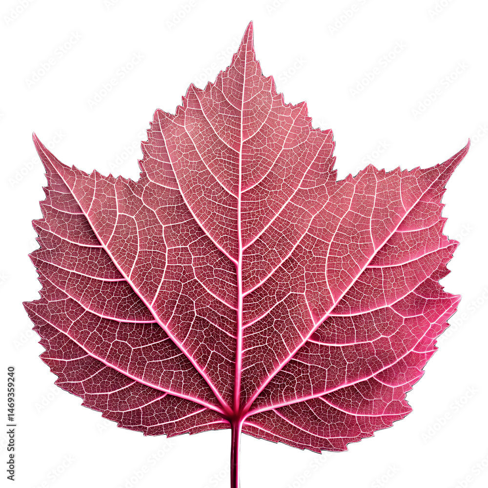 Obraz premium Crimson Leaf Macro: A close-up shot of a single crimson leaf, revealing intricate veining and the natural beauty of botanical detail.