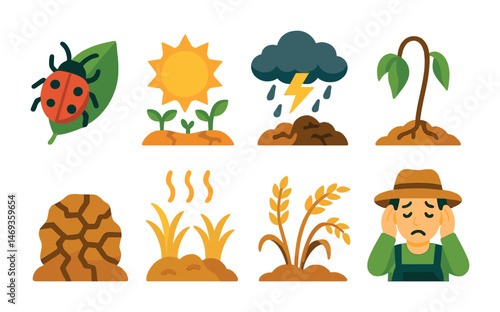 Environmental conservation flat icons set – nature, sustainability, climate symbols