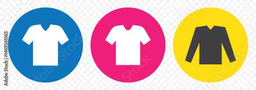 Set of t-shirt icons. Shirt, t-shirt, apparel store. T-shirt design template. Vector illustration in different colors on Transparent Background. EPS 10.