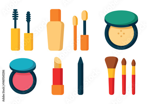 Beauty and makeup flat icons set – cosmetic, grooming essentials symbols