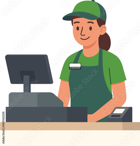 Female supermarket cashier clerk illustration