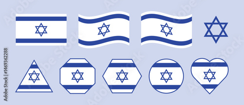 Israel Flag Icon Set. Flat Israeli Flag Symbols Collection. For Stickers, Badges, and Graphic Design Elements.
