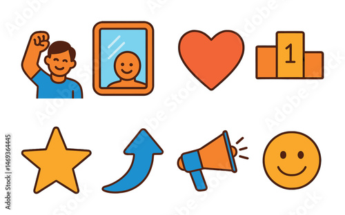 Social media flat icons set – online, networking, community and engagement symbols
