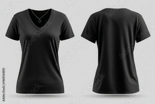 Simple Black V-Neck T-Shirt Mockup for Fashion and Apparel Design