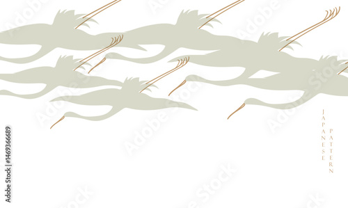 Crane birds or herons element vector. Hand drawn animal decorations in vintage style with art abstract banner design.
