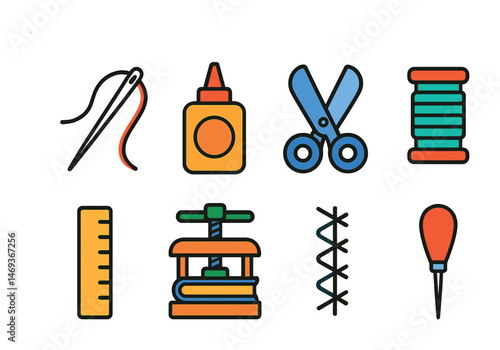 Sewing and craft tools outline icons set – linear, diy, hobby and needlework symbols