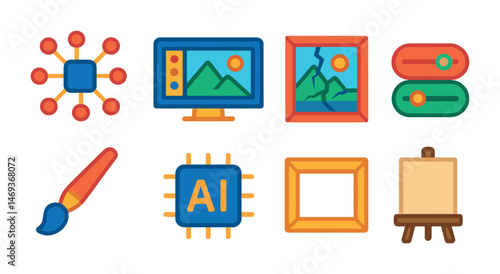 Art and design icons set – flat, filled, creativity and digital media graphics