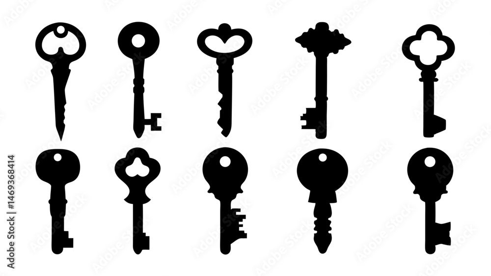 set of key icon silhouette vector on tranparent background set of key icon silhouette vector on tranparent background