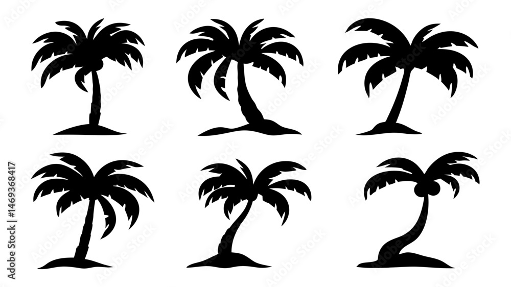 Fototapeta premium Black Palm Trees Set Isolated On White Background.