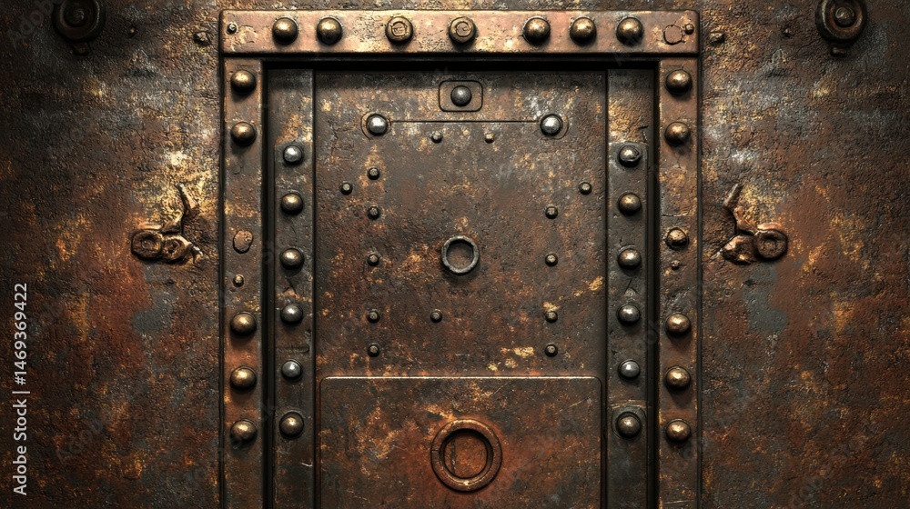 Fototapeta premium Grunge-inspired industrial background with distressed metal textures in earthy browns, rusty reds, and smoky blacks blending together