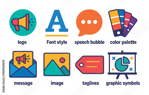 Graphic design tools icons set – flat, outline, creative symbols for branding