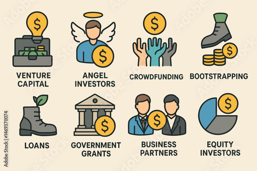 Finance and investment icons set – outline, linear, business and funding symbols