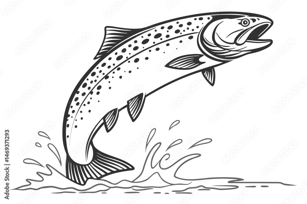 Fototapeta premium 98 trout fish jumping out of water, realistic, highly detailed, digital art, 4k, hyperrealistic