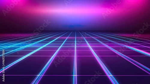 Wallpaper Mural Abstract background featuring glowing neon grids and reflective metallic surfaces. High-contrast lighting, dynamic angles, cutting-edge aesthetic.   Torontodigital.ca