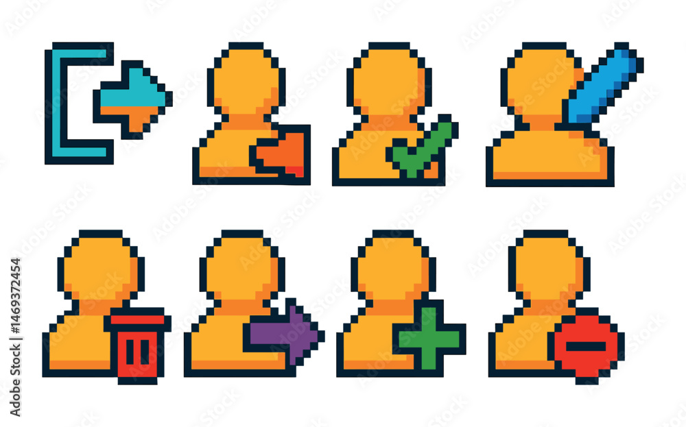 Fototapeta premium User interface icons set in pixel art – gaming, design, ui graphics