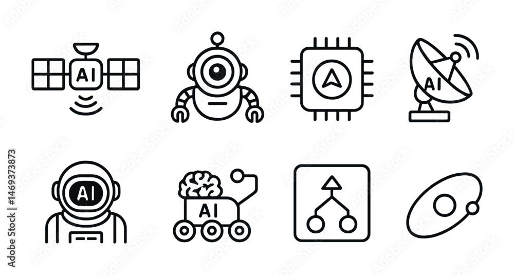 Artificial intelligence outline icons set – linear, ai, technology symbols Artificial intelligence outline icons set – linear, ai, technology symbols