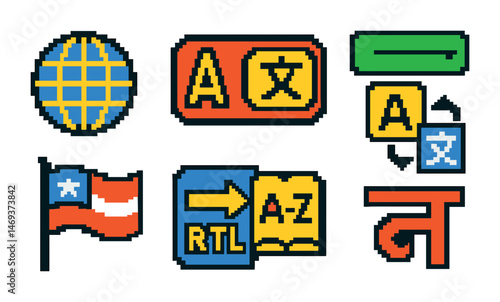 Retro language and translation icons for digital and print design
