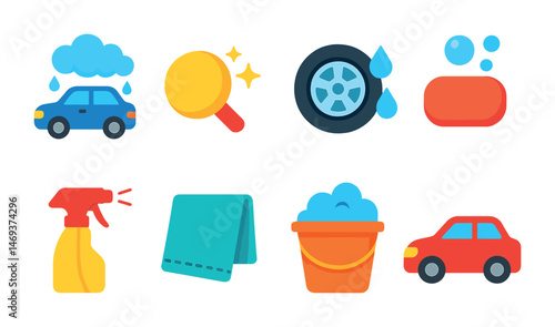 Car wash and maintenance icons set – filled, flat, auto detailing symbols