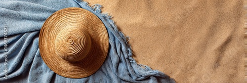 Obraz na płótnie Floppy Sunhat Resting on a Towel With Soft Sand Surrounding It at a Sunny Beach Location Generative AI w salonie
