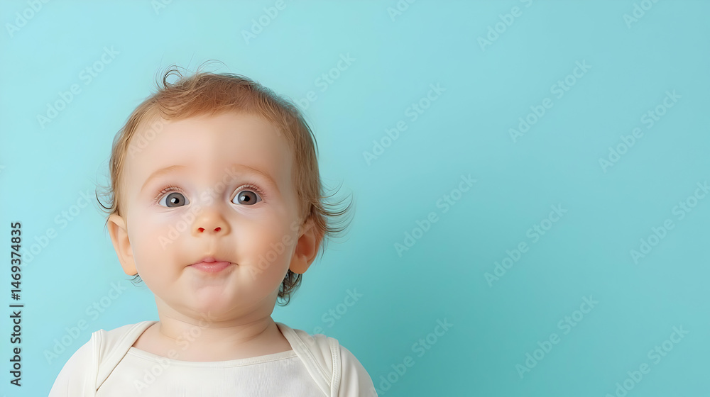 Baby Portrait Against Turquoise Background Baby Portrait Against Turquoise Background
