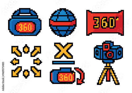 Virtual reality pixel art icons set – gaming, immersive, digital symbols