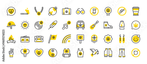 Foto Set of Hippies vector stroke icons