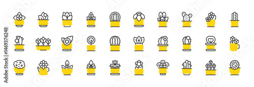 Set of Indoor plants vector stroke icons. such as Plants illustration.