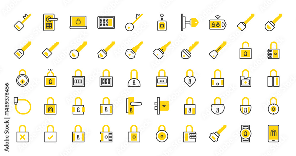 Set of Key And locks vector stroke icons. such as illustration. Set of Key And locks vector stroke icons. such as illustration.