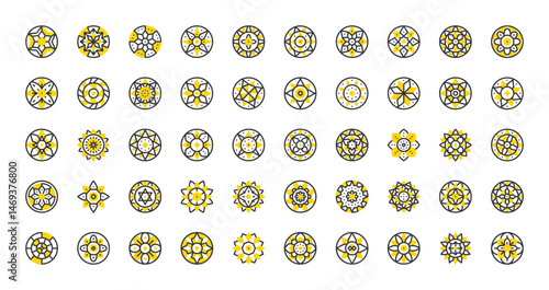 Set of Mandalas vector stroke icons. such as Mandala illustration.