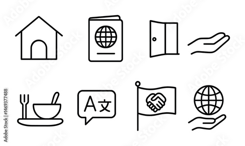 Travel and tourism outline icons set – global, cultural, vacation theme