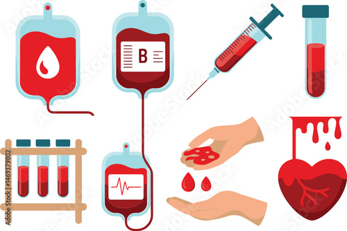 Medical laboratory and blood transfusion icons illustration graphic set