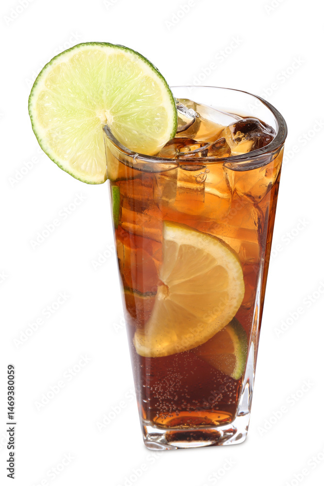 Refreshing Cuba libre cocktail isolated on white Refreshing Cuba libre cocktail isolated on white