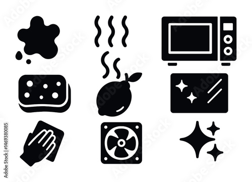 Cleaning and hygiene solid icons set – filled, household, sanitation symbols