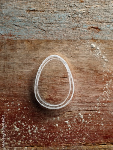 Obraz na płótnie Soft Chalk Outline of an Egg on a Rustic Wood Surface Evokes a Creative and Artistic Atmosphere at a Farm-Style Setting Generative AI w salonie