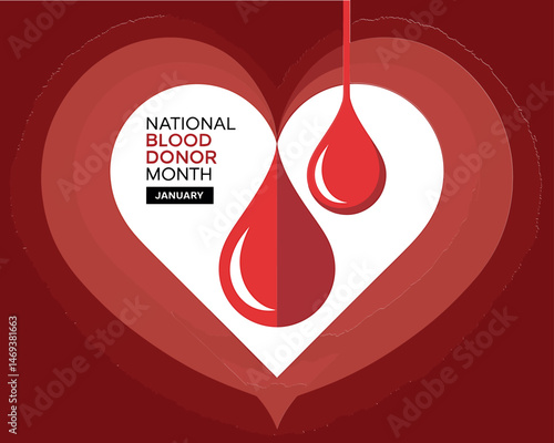 National Blood Donor Month January heart blood drop graphic art 