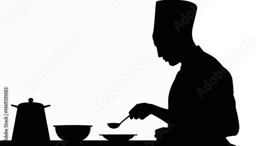Culinary professional tasting soup silhouette, artistry in cooking