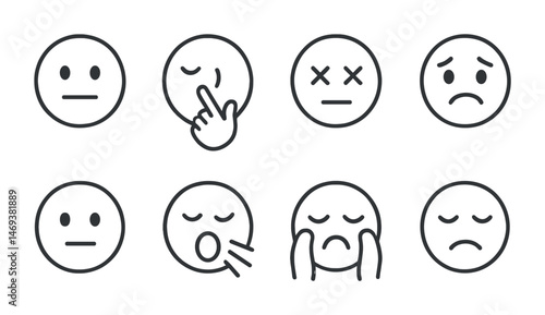 Emoticon and emoji line icons set – outline, sad, expression face symbols