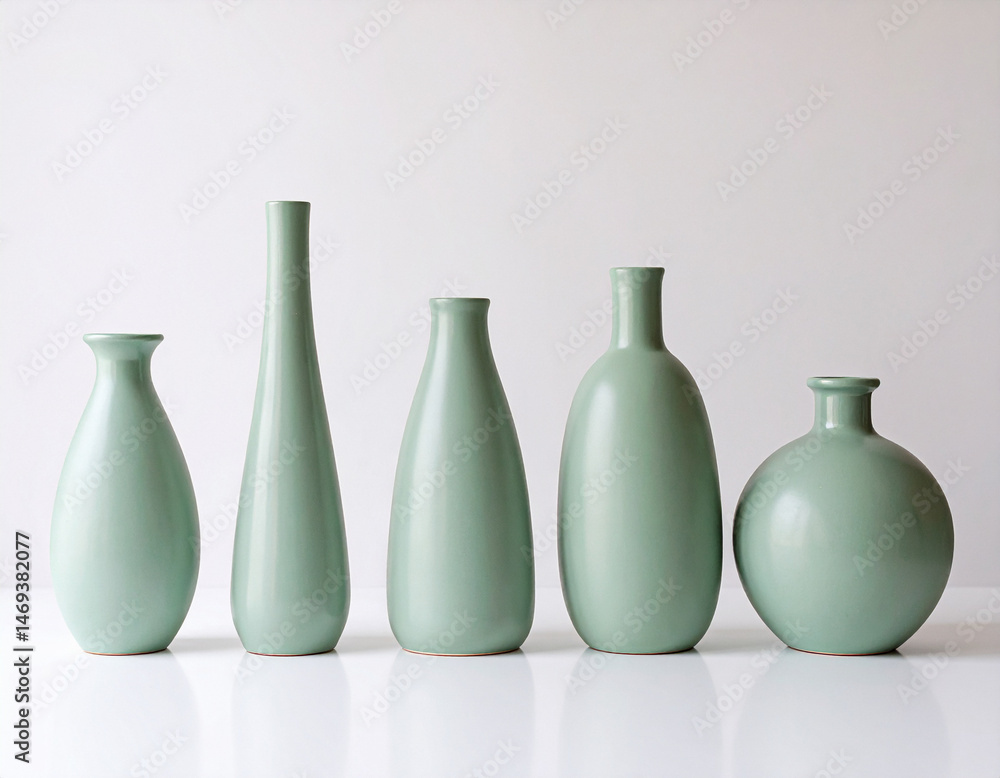 Green vases on studio background, still life scene Green vases on studio background, still life scene