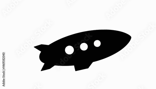 Classic rocket ship silhouette on white background, space exploration