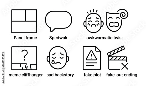 Minimalist icons depicting storytelling concepts and emotional expressions