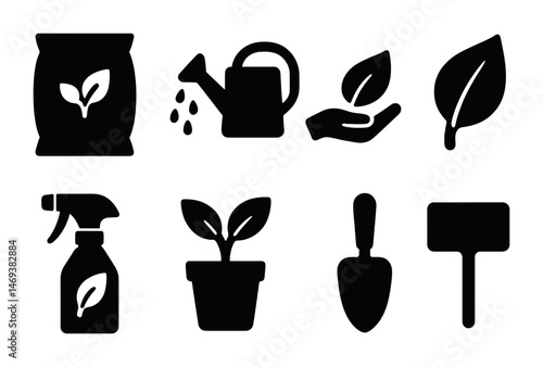 Gardening tools and icons set for eco-friendly design projects