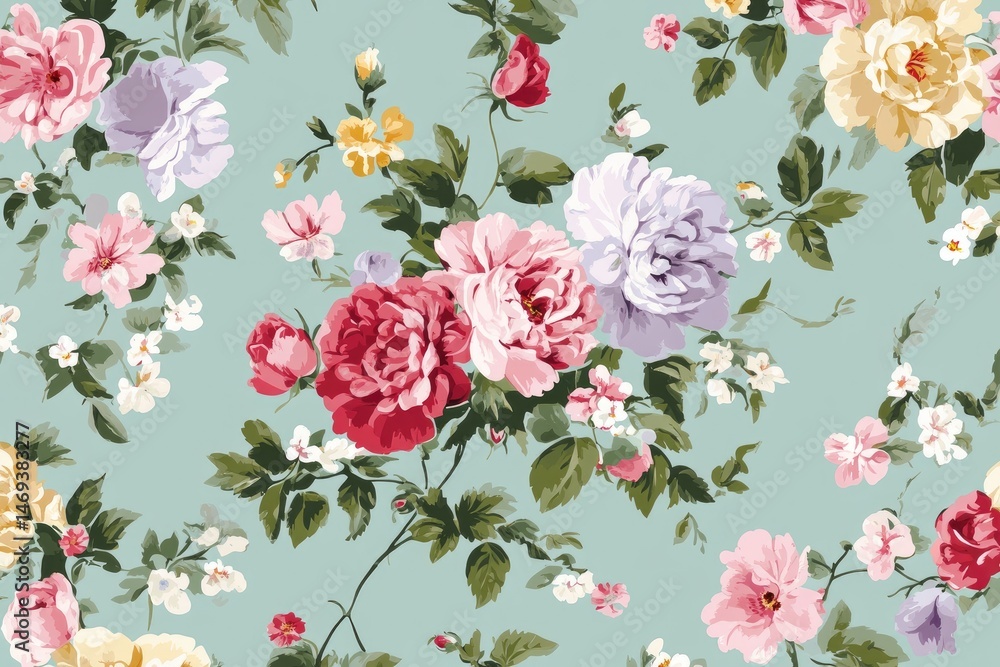 Floral pattern design featuring various blossoms Floral pattern design featuring various blossoms