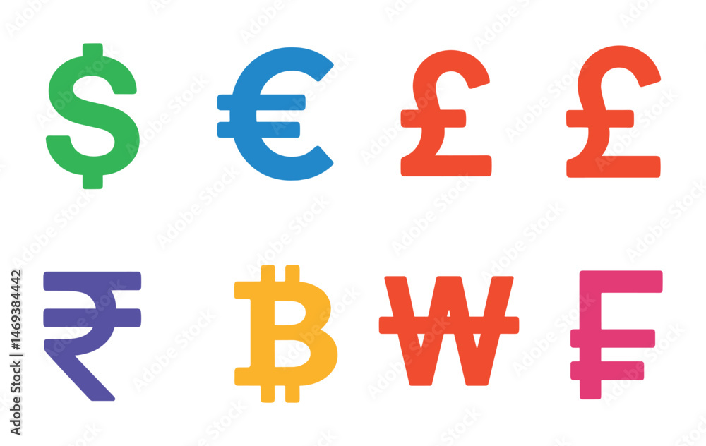 Currency exchange icons set – flat, financial and money symbols Currency exchange icons set – flat, financial and money symbols