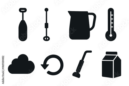 Kitchen and household silhouette icons set – solid, filled, domestic and home tools