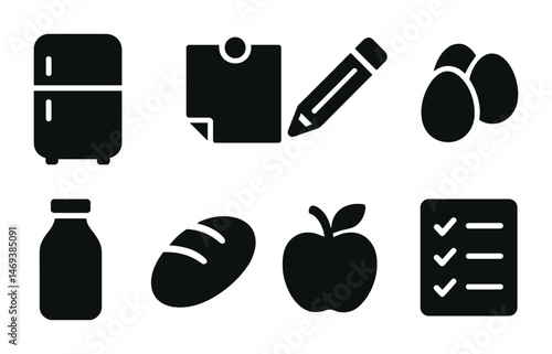 Grocery and kitchen solid icons set – flat, filled, food and cooking symbols