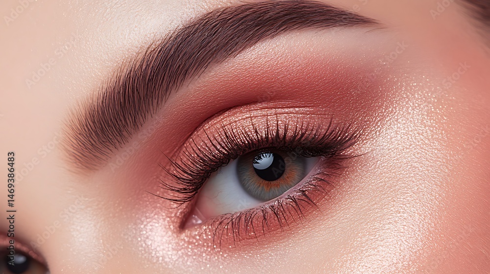 Fototapeta premium Closeup eye makeup with peach tones.