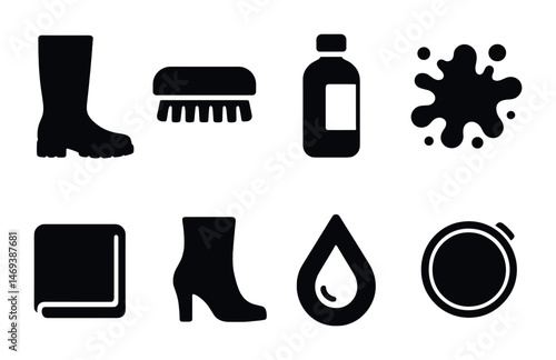 Cleaning and hygiene solid icons set – filled, silhouette, sanitation symbols